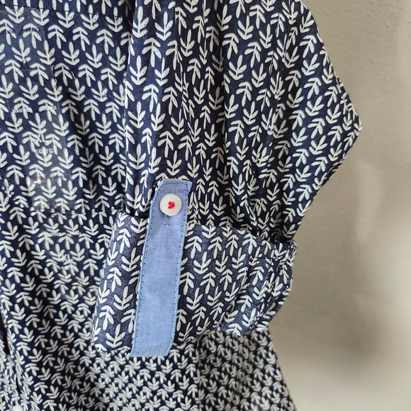 Nautica Jeans Women's NWT Button Up Roll Tab Sleeve Blue Leaf Stamp X-Large - Picture 3 of 10